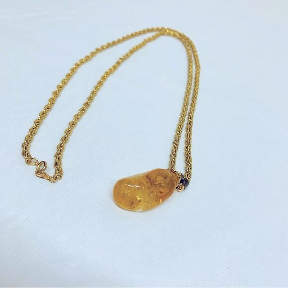 Chunky Citrine Quartz Pendant Necklace on 30” Twisted Gold Tone Chain Vintage - Picture 7 of 7